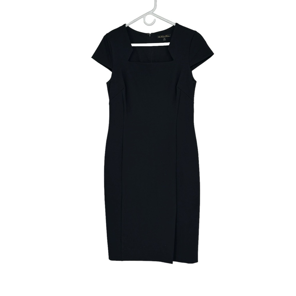 Brooks Brothers Size 10 Black Rayon/Nylon/Spandex Back Zip Lined Midi Dress